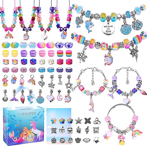 AIPRIDY 84-Piece Charm Bracelet Making Kit - Unicorn & Mermaid DIY Jewelry Set for Girls Ages 4+