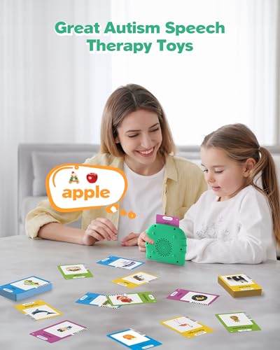 Airbition Talking Flash Cards for Toddlers 1-5, 224 Words, Green - Montessori Speech Therapy Toy with Rechargeable Battery