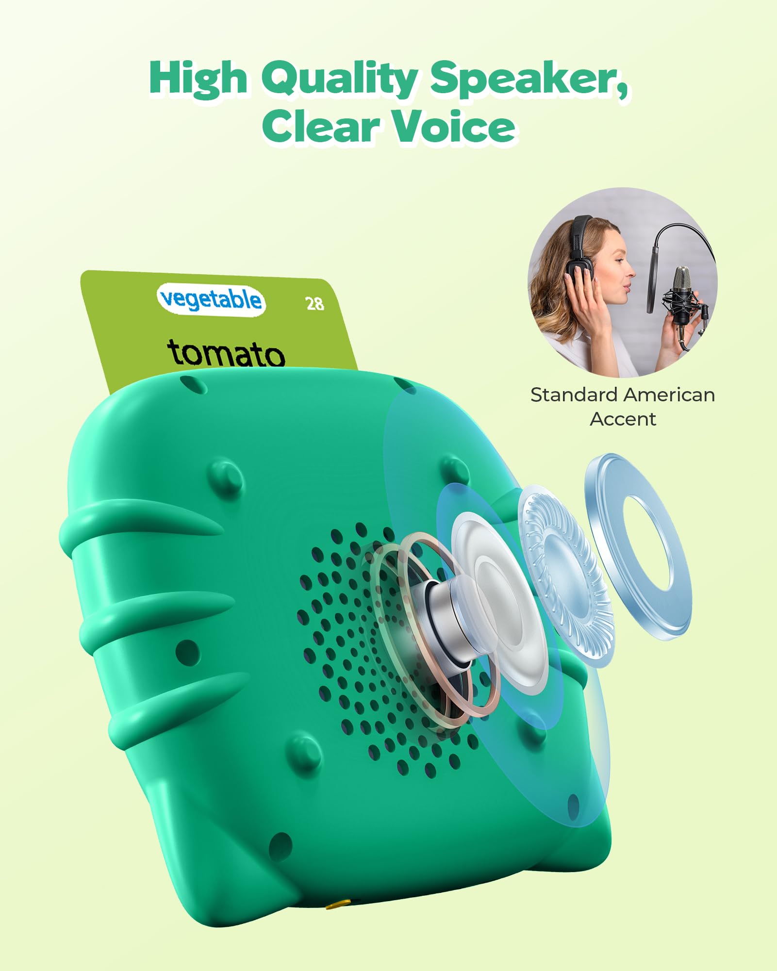 Airbition Talking Flash Cards for Toddlers 1-5, 224 Words, Green - Montessori Speech Therapy Toy with Rechargeable Battery