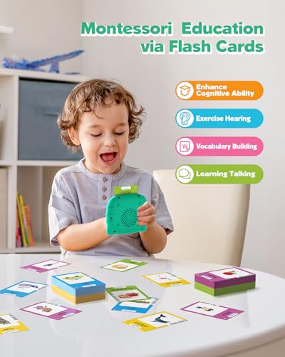Airbition Talking Flash Cards for Toddlers 1-5, 224 Words, Green - Montessori Speech Therapy Toy with Rechargeable Battery