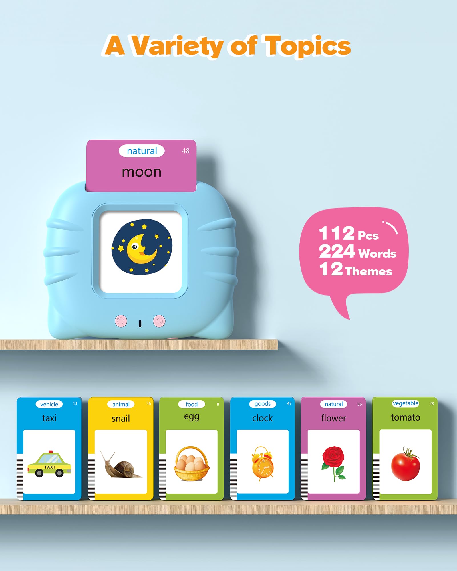 Airbition Talking Flash Cards for Toddlers 1-5 Years – 224 Words, Screen-Free Montessori Learning Toy with Rechargeable Battery