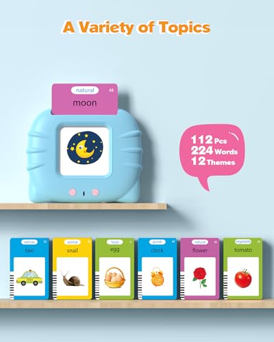 Airbition Talking Flash Cards for Toddlers 1-5 Years – 224 Words, Screen-Free Montessori Learning Toy with Rechargeable Battery