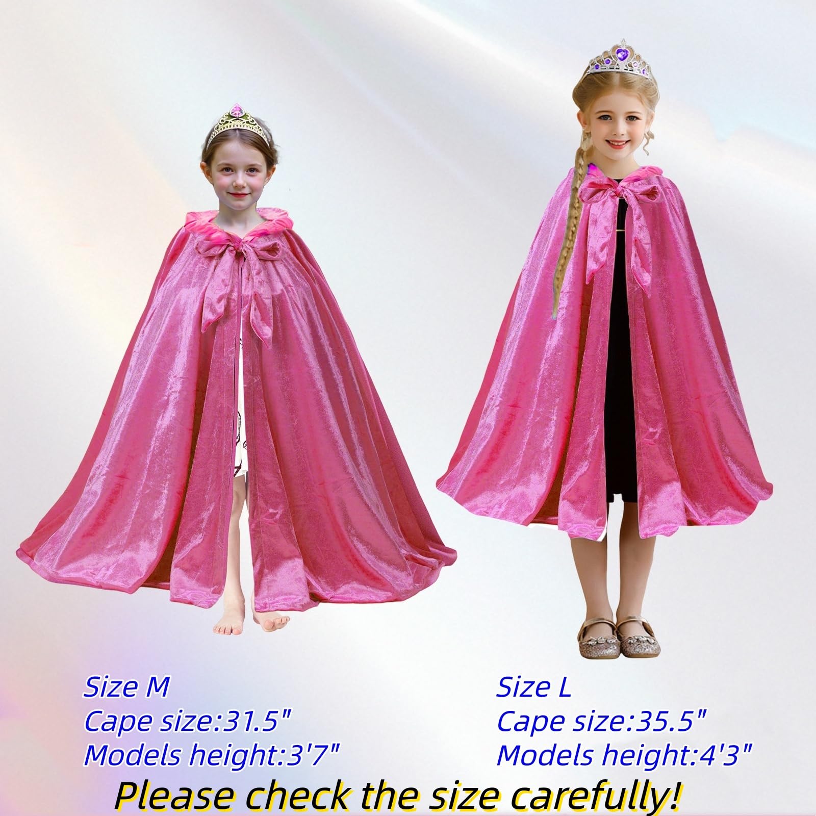 AISHN Girls Princess Cape – Velvet Hooded Cloak with Satin Lining for Dress-Up, Halloween, Birthday, Cosplay