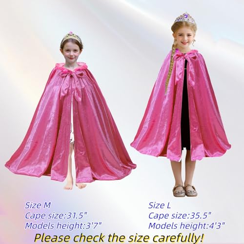 AISHN Girls Princess Cape – Velvet Hooded Cloak with Satin Lining for Dress-Up, Halloween, Birthday, Cosplay