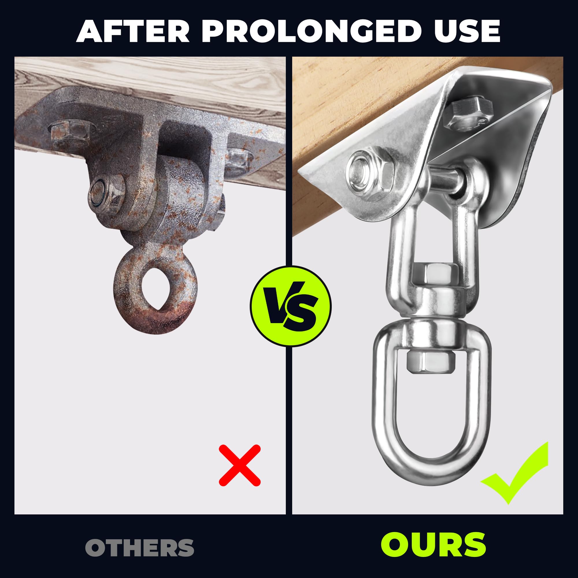 Aisto Heavy Duty Swing Hanger 360° Swivel: 304 Stainless Steel, Locknut Design, 1000 lb Capacity for Wood & Concrete