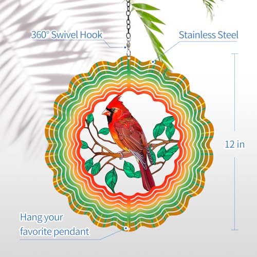 AITENISEN 12-Inch Cardinal Wind Spinner – 3D Kinetic Stainless Steel Hanging Sculpture for Garden, Patio, and Yard Decor