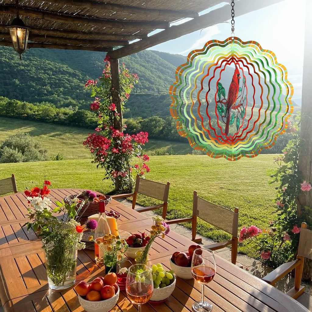 AITENISEN 12-Inch Cardinal Wind Spinner – 3D Kinetic Stainless Steel Hanging Sculpture for Garden, Patio, and Yard Decor