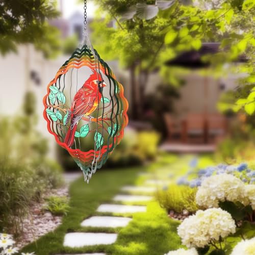 AITENISEN 12-Inch Cardinal Wind Spinner – 3D Kinetic Stainless Steel Hanging Sculpture for Garden, Patio, and Yard Decor