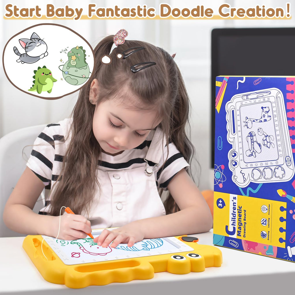 AiTuiTui Magnetic Drawing Board - Colorful Dinosaur Doodle Pad for Toddlers, Mess-Free Travel Toy with Stamps and Letters