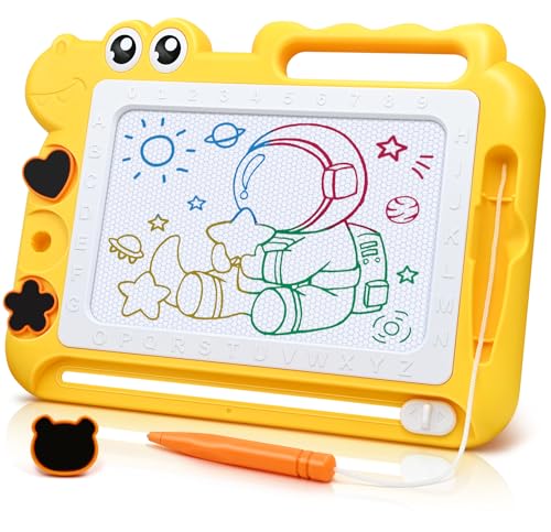 AiTuiTui Magnetic Drawing Board - Colorful Dinosaur Doodle Pad for Toddlers, Mess-Free Travel Toy with Stamps and Letters
