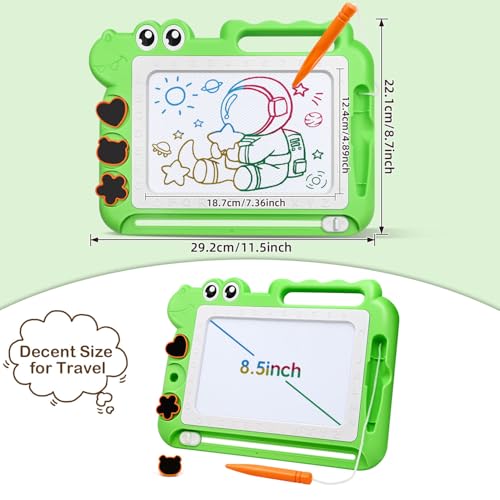 AiTuiTui Magnetic Drawing Board for Toddlers – Green Dinosaur Doodle Pad with Color Zones, Stamps, and Eraser