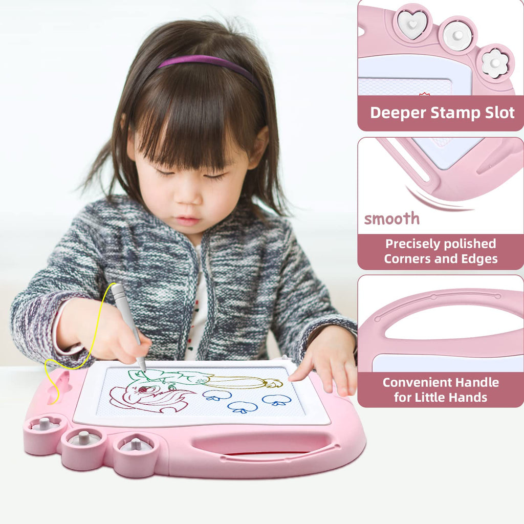AiTuiTui Magnetic Drawing Board for Toddlers – Safe, Portable Doodle Pad with 4 Colors and 3 Stamps