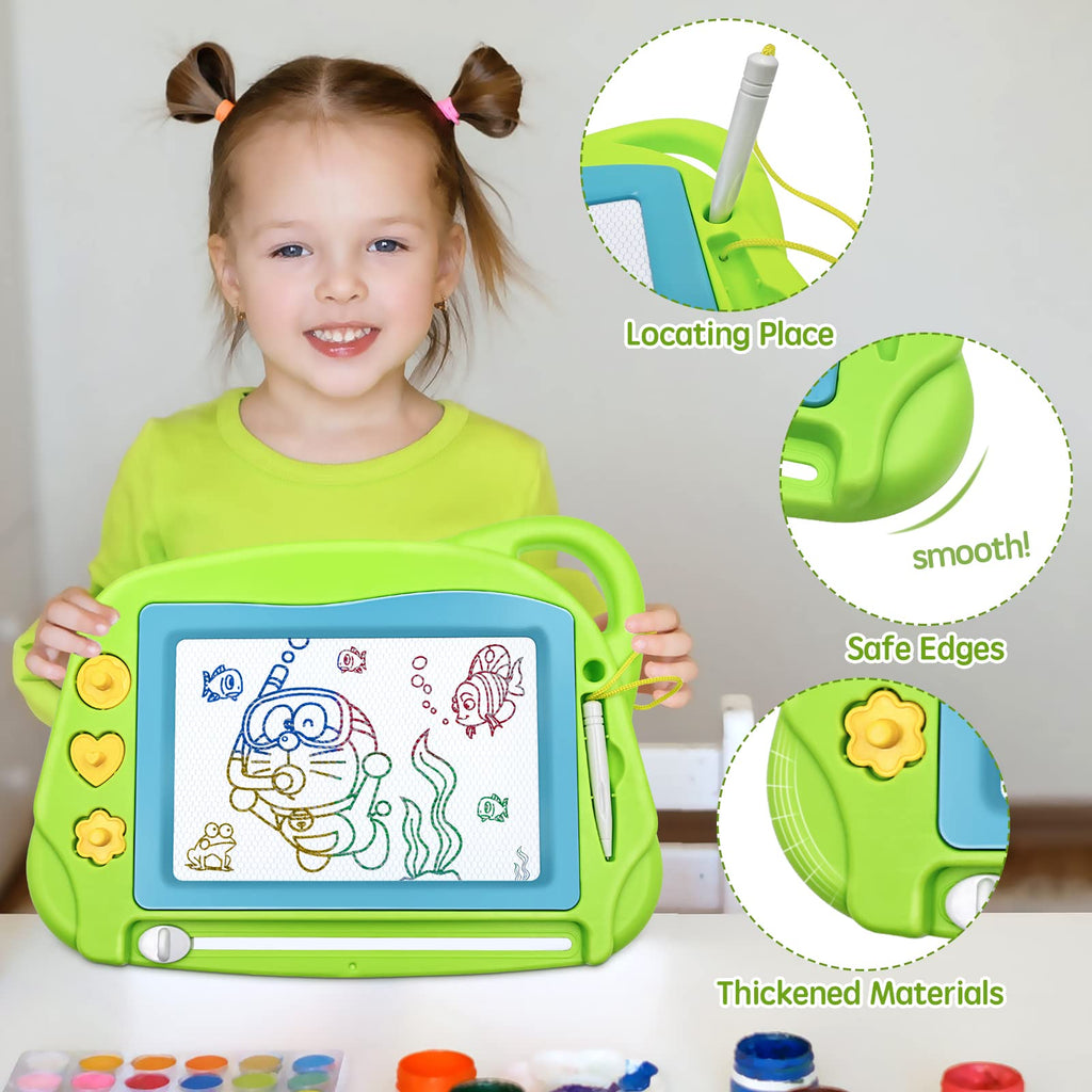 AiTuiTui Mini Magnetic Drawing Board - Travel Doodle Pad with 3 Stamps & Pen, Green