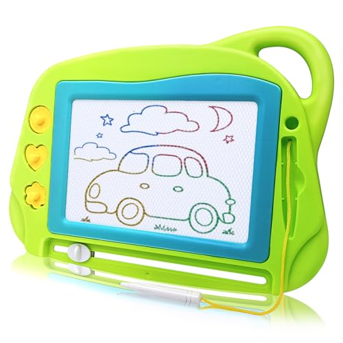 AiTuiTui Mini Magnetic Drawing Board - Travel Doodle Pad with 3 Stamps & Pen, Green