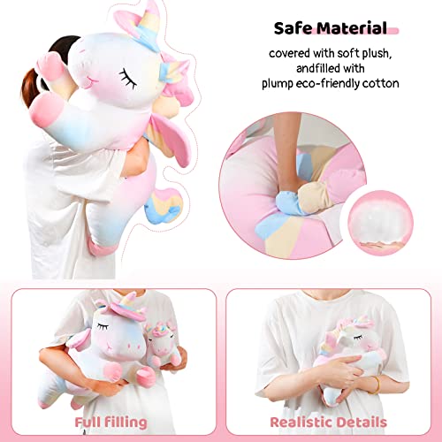 AIXINI 11.8 Inch Rainbow Unicorn Plush Pillow - Soft Stuffed Animal Toy for Girls