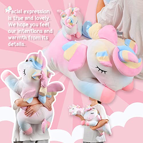 AIXINI 11.8 Inch Rainbow Unicorn Plush Pillow - Soft Stuffed Animal Toy for Girls