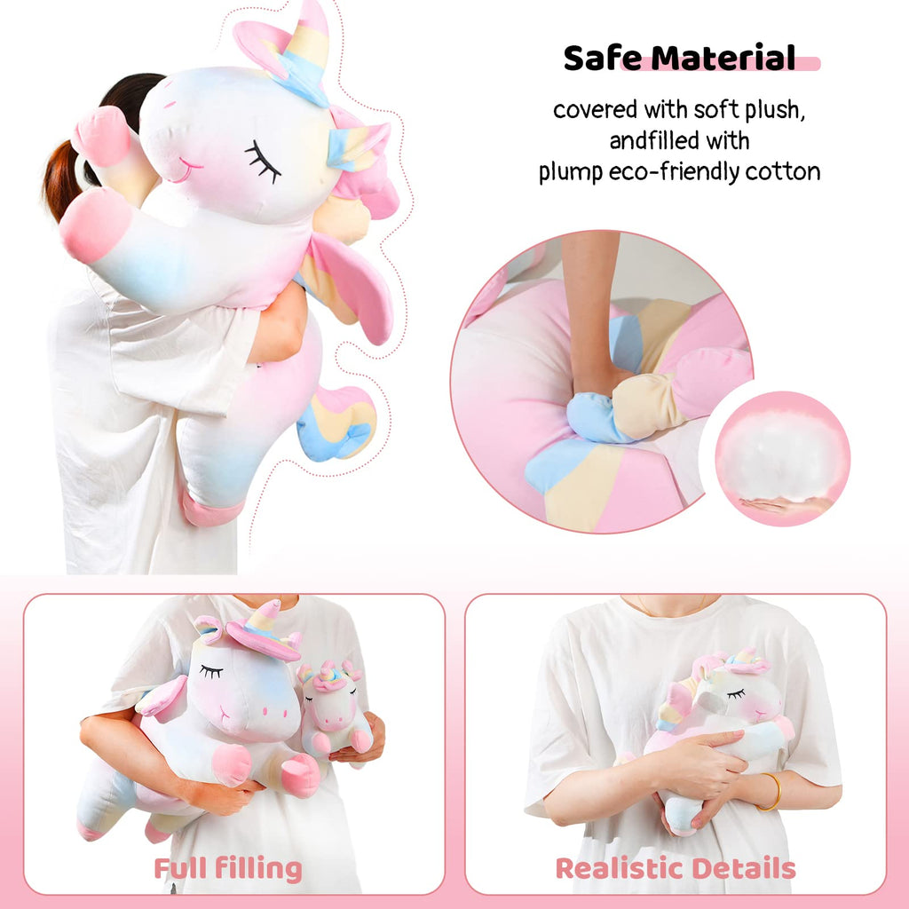 AIXINI 11.8 Inch Rainbow Unicorn Plush Pillow - Soft Stuffed Animal Toy for Girls