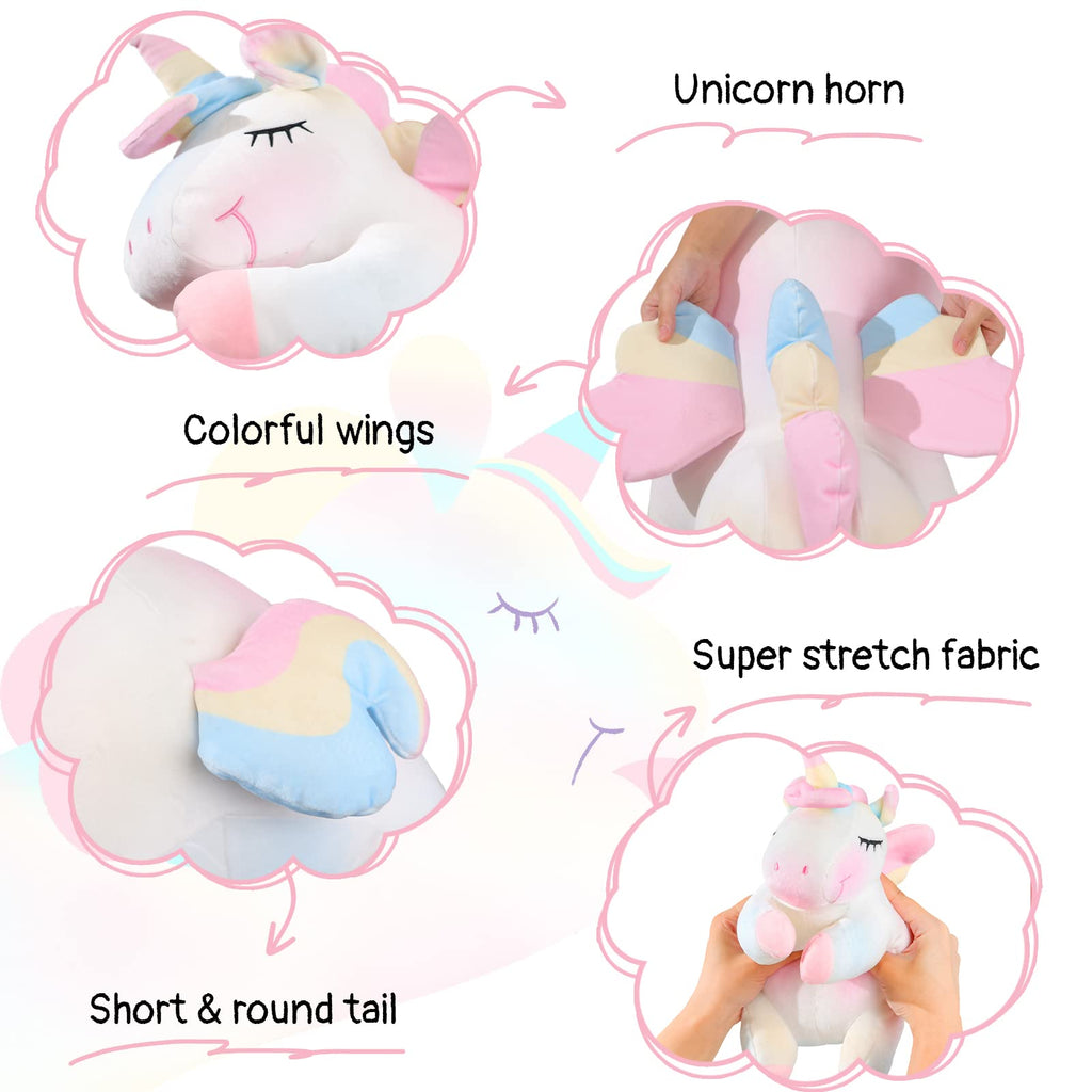 AIXINI 11.8 Inch Rainbow Unicorn Plush Pillow - Soft Stuffed Animal Toy for Girls