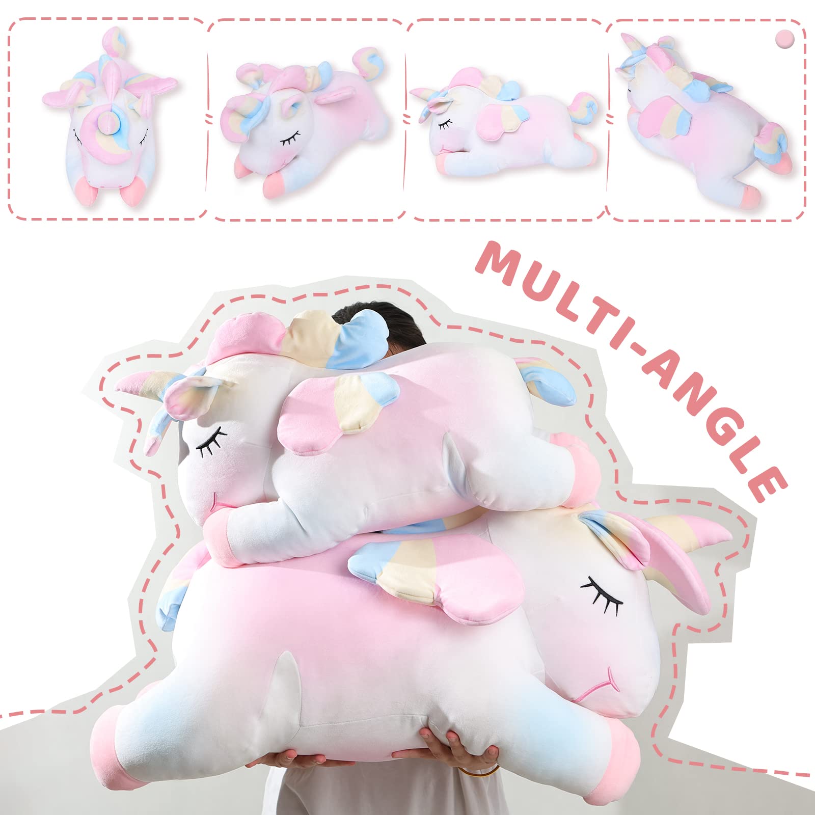 AIXINI 11.8 Inch Rainbow Unicorn Plush Pillow - Soft Stuffed Animal Toy for Girls