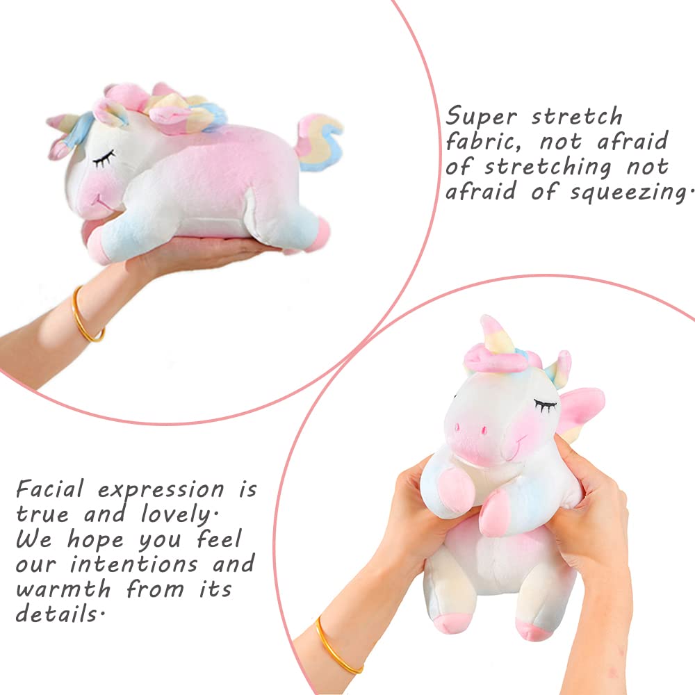 AIXINI 11.8 Inch Rainbow Unicorn Plush Pillow - Soft Stuffed Animal Toy for Girls