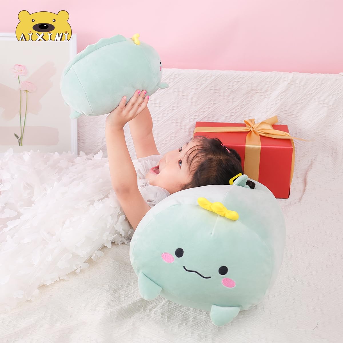 AIXINI 8 Inch Cylindrical Dinosaur Plush - Soft Body Pillow Toy, Washable Cover