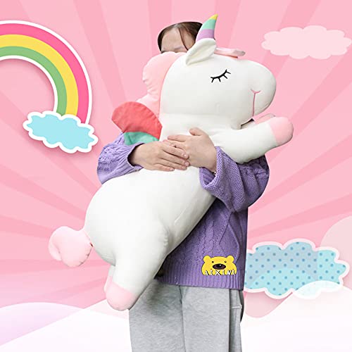 AIXINI Plush Unicorn Pillow 11.8 Inch - Soft Pink Stuffed Animal with Rainbow Wings
