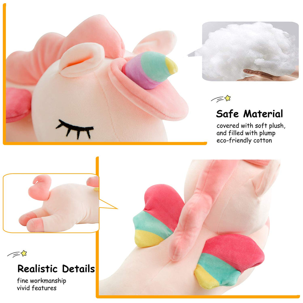 AIXINI Plush Unicorn Pillow 11.8 Inch - Soft Pink Stuffed Animal with Rainbow Wings