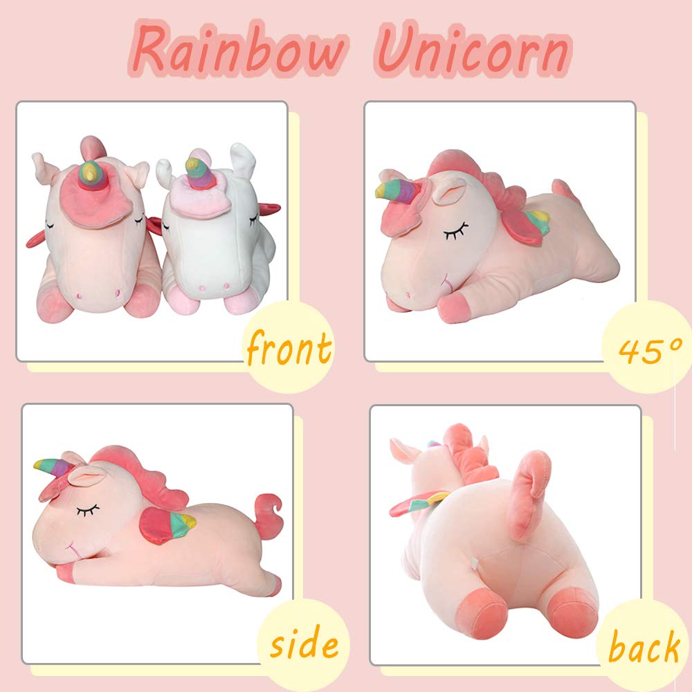AIXINI Plush Unicorn Pillow 11.8 Inch - Soft Pink Stuffed Animal with Rainbow Wings