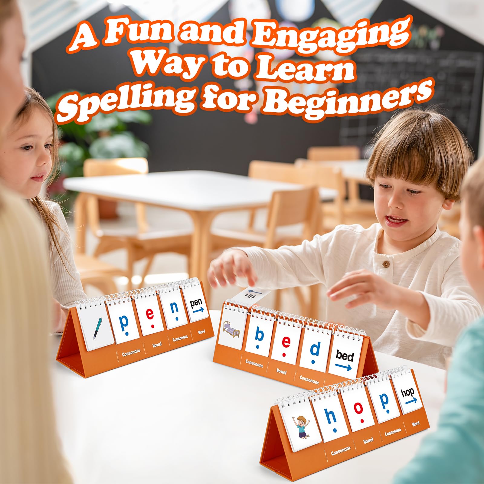 Aizweb CVC Word Games for Kindergarten – Phonics Flash Cards with 70 Cards & 40 Pictures, Learn to Read Spelling Toy