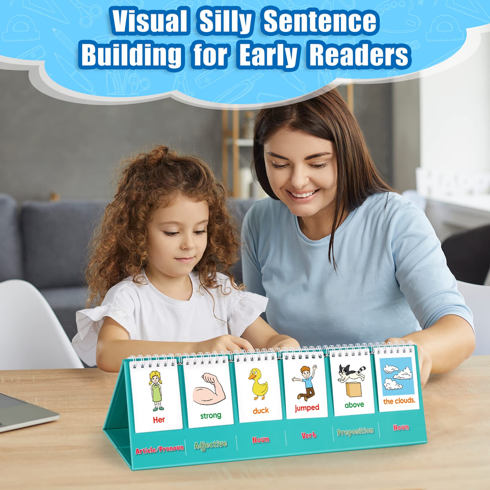 Aizweb Silly Sentence Building Flip Chart for Kids – Learn to Read & Write with Fun Sentence Strips, Speech Therapy Toy for Preschool to 2nd Grade