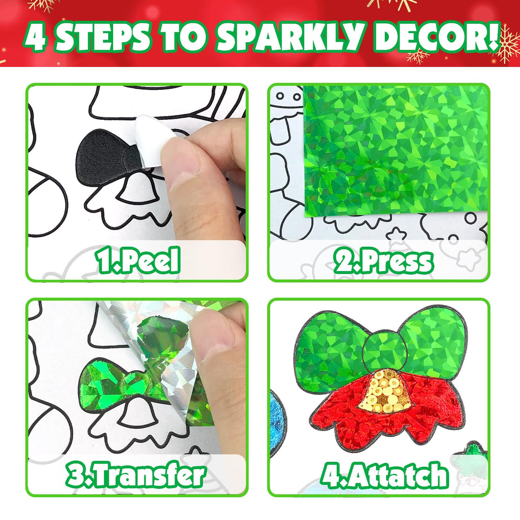 AJAZPER Christmas Foil Craft Kit for Kids – 100 Foil Sheets, 80 Stickers, 10 Cards & Envelopes, Mess-Free DIY Art Set for Ages 4-8
