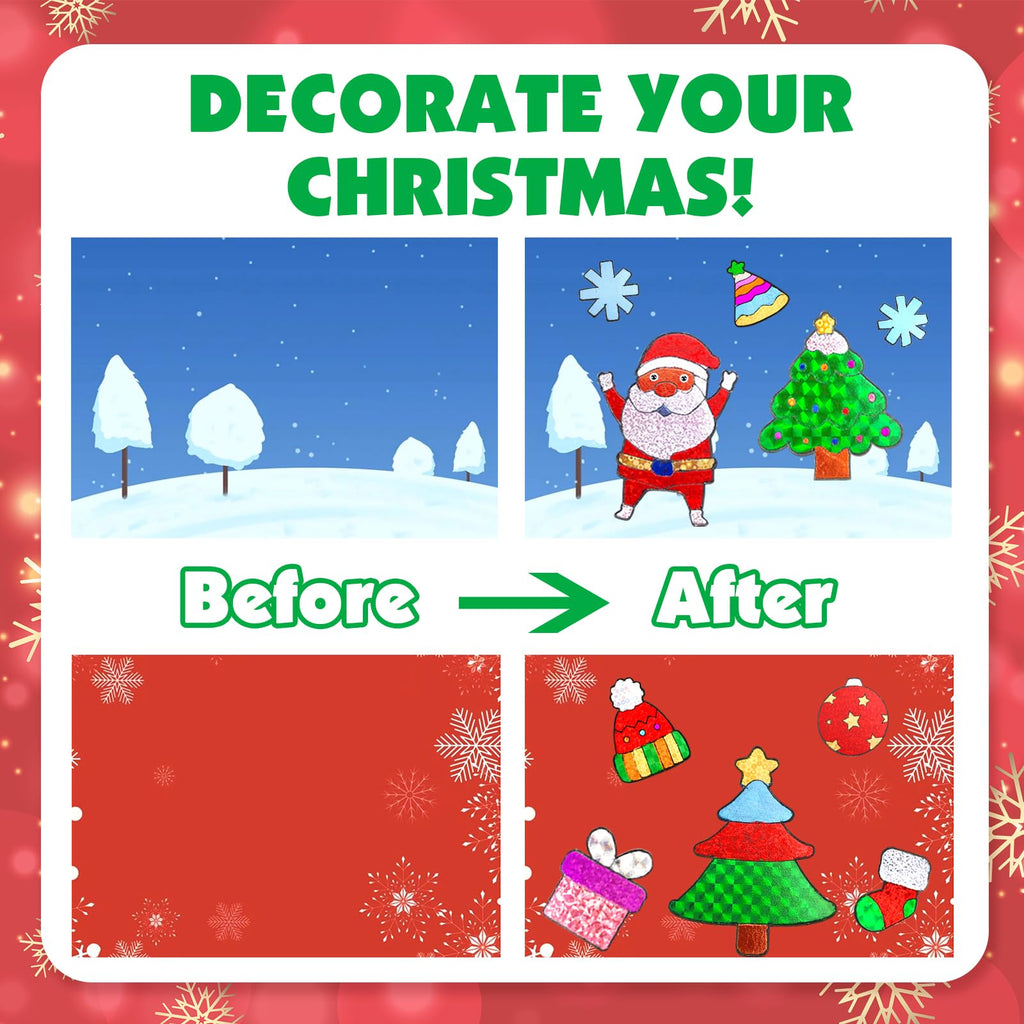 AJAZPER Christmas Foil Craft Kit for Kids – 100 Foil Sheets, 80 Stickers, 10 Cards & Envelopes, Mess-Free DIY Art Set for Ages 4-8