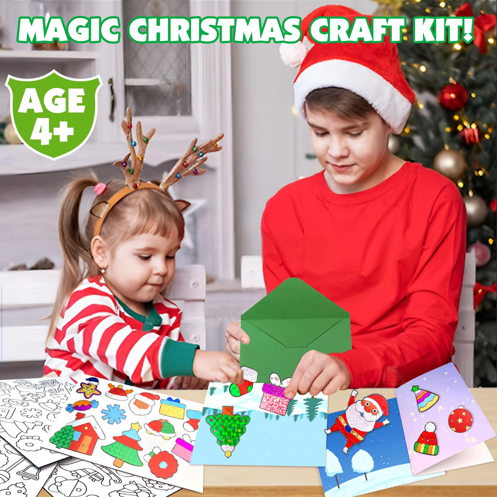 AJAZPER Christmas Foil Craft Kit for Kids – 100 Foil Sheets, 80 Stickers, 10 Cards & Envelopes, Mess-Free DIY Art Set for Ages 4-8