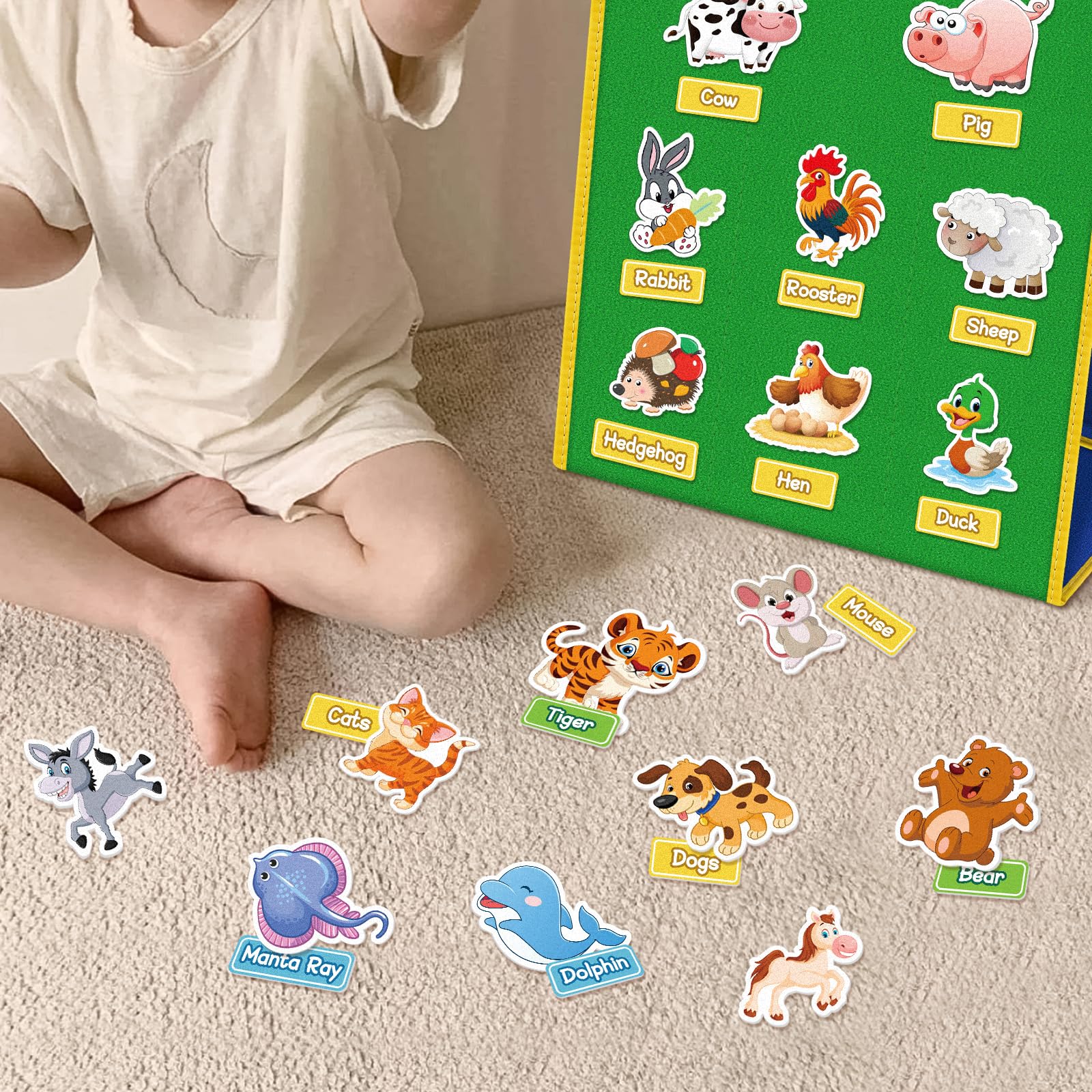 AKAYOK 90-Piece Wild & Farm Animals Felt Board Story Set – Precut with Storage Pouch