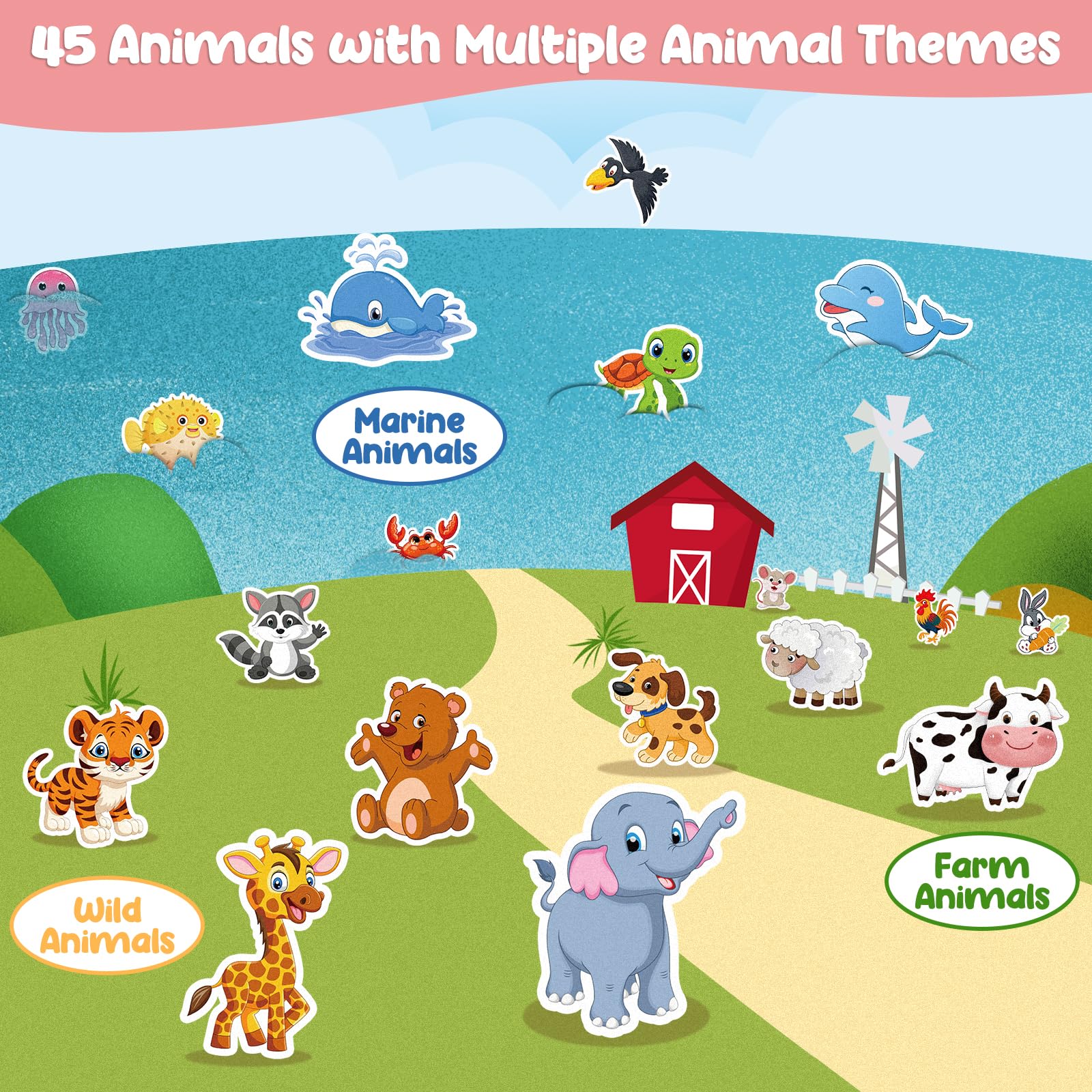 AKAYOK 90-Piece Wild & Farm Animals Felt Board Story Set – Precut with Storage Pouch