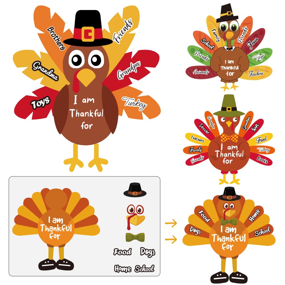AKEROCK Make-a-Turkey Thanksgiving Sticker Crafts for Kids - 36 Sheets, 4 Designs