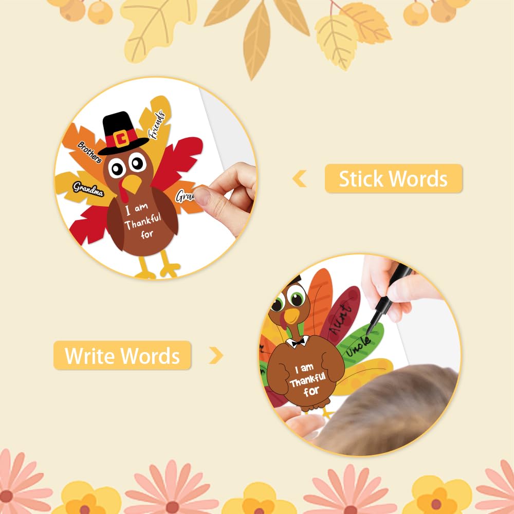 AKEROCK Make-a-Turkey Thanksgiving Sticker Crafts for Kids - 36 Sheets, 4 Designs