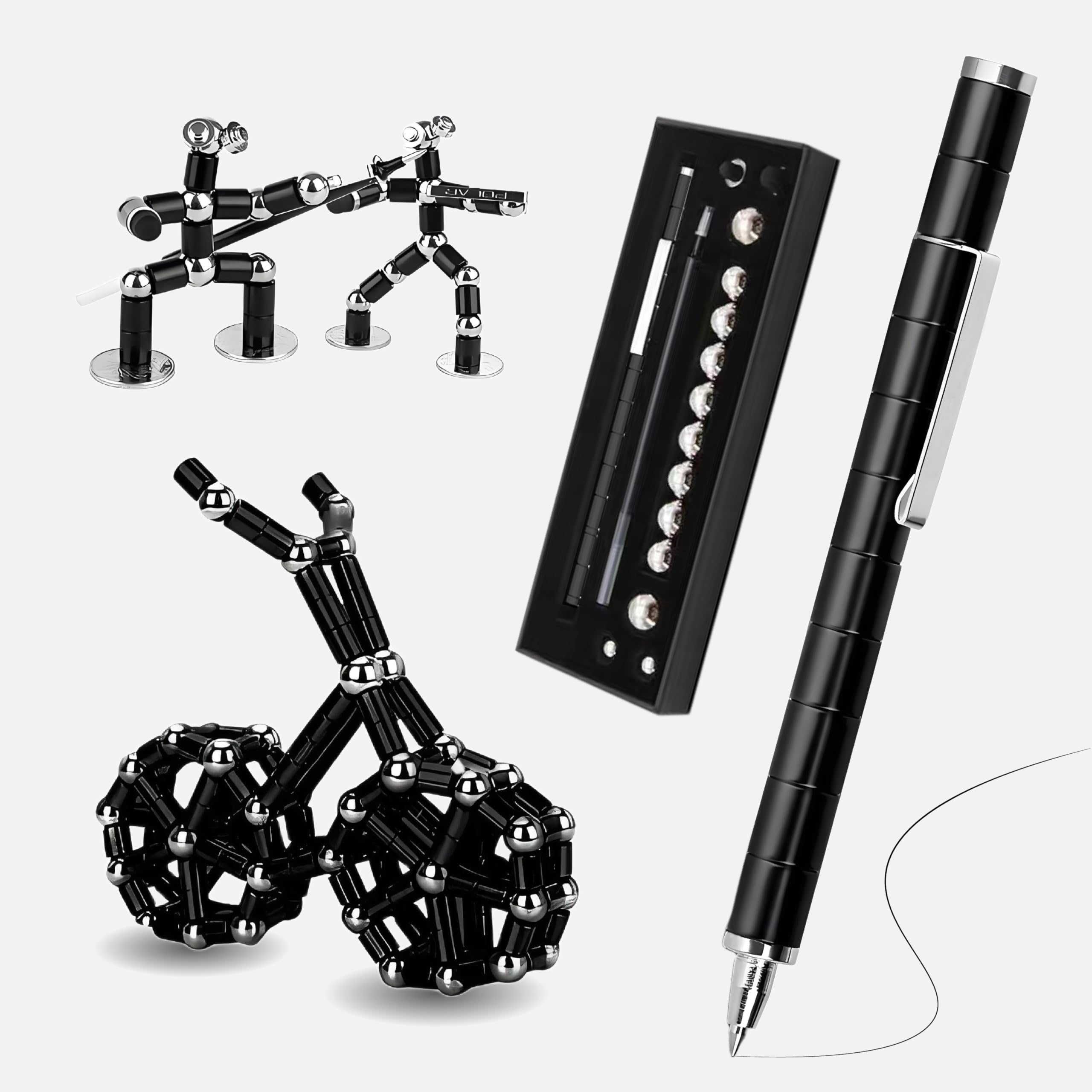 AKUTAIN Magnetic Fidget Pen – Multifunctional Stress Relief Toy Pen with Colorful Modules, Black