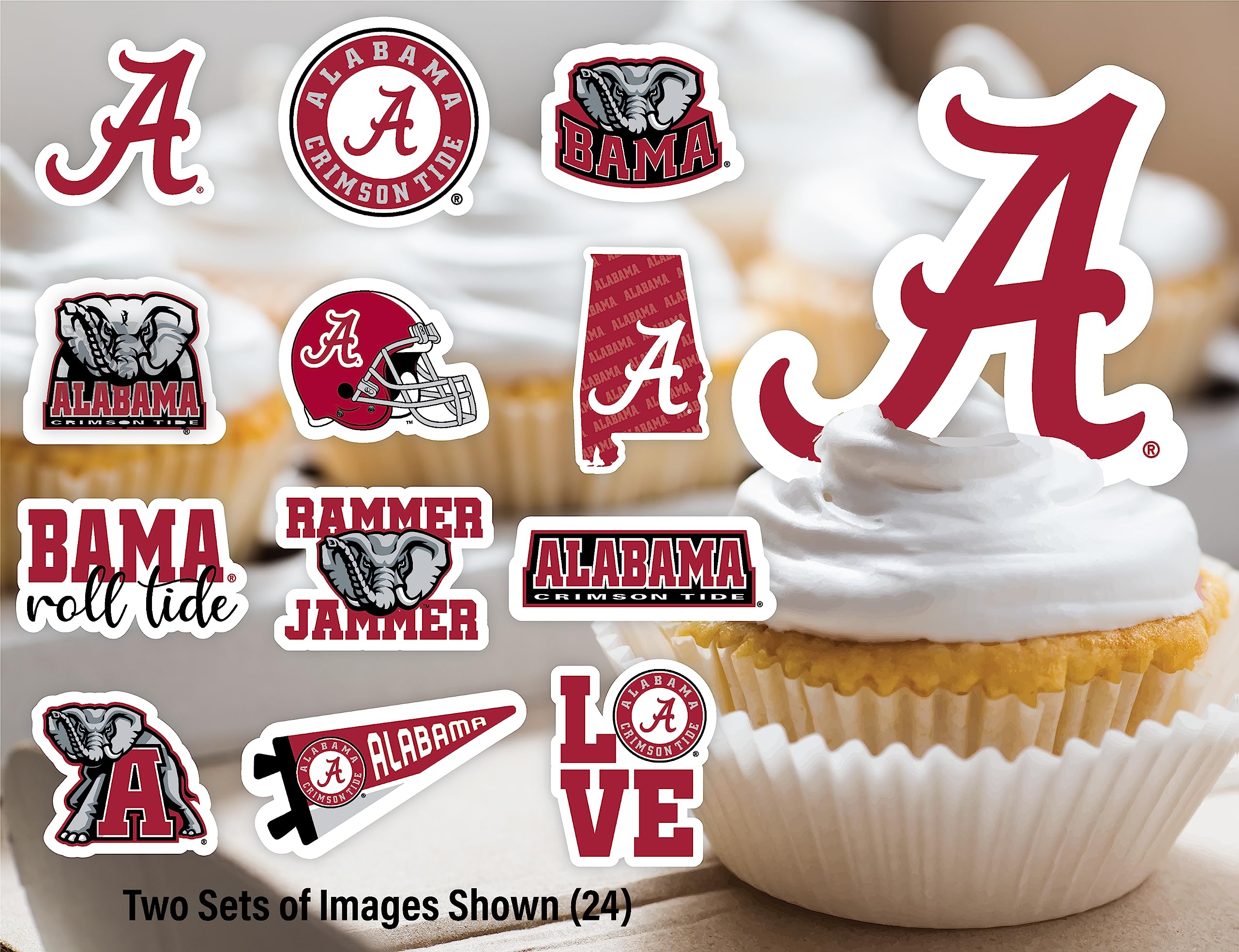 Alabama Crimson Tide Cupcake Toppers - 24 Pack for Game Day, Graduation & Birthday Parties by PartyKandy
