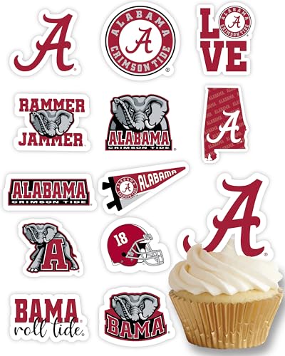 Alabama Crimson Tide Cupcake Toppers - 24 Pack for Game Day, Graduation & Birthday Parties by PartyKandy