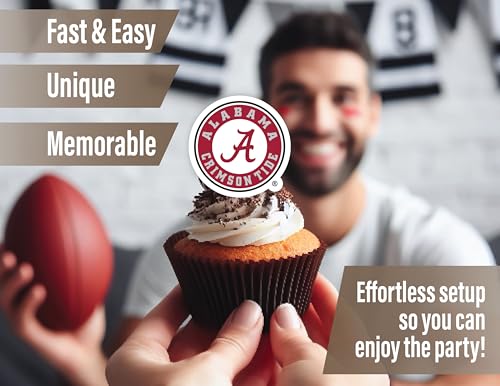 Alabama Crimson Tide Cupcake Toppers - 24 Pack for Game Day, Graduation & Birthday Parties by PartyKandy