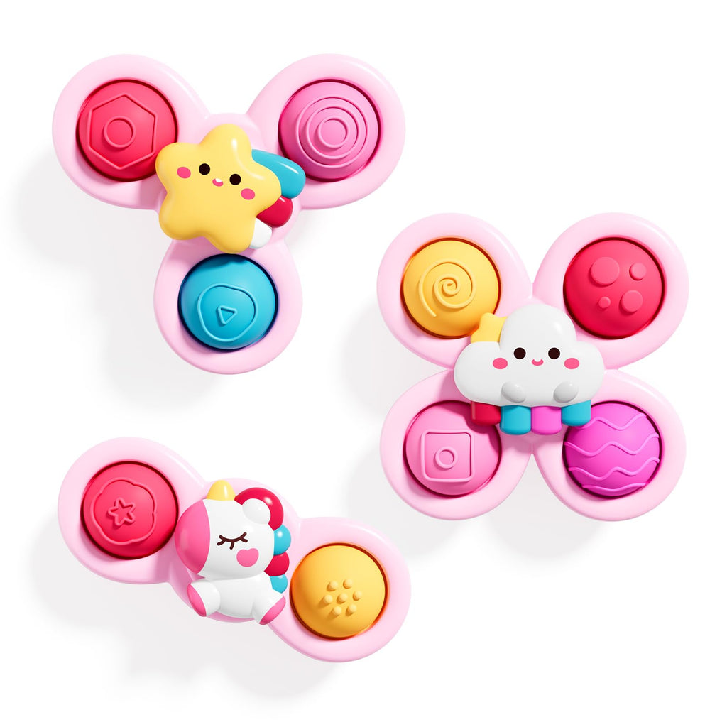 ALASOU 3-Pack Suction Cup Spinner Toys for Toddlers - Sensory Spinning Tops for 1-2 Year Olds - Bath and Travel Fun