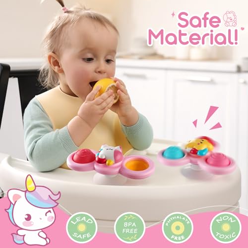 ALASOU 3-Pack Suction Cup Spinner Toys for Toddlers - Sensory Spinning Tops for 1-2 Year Olds - Bath and Travel Fun