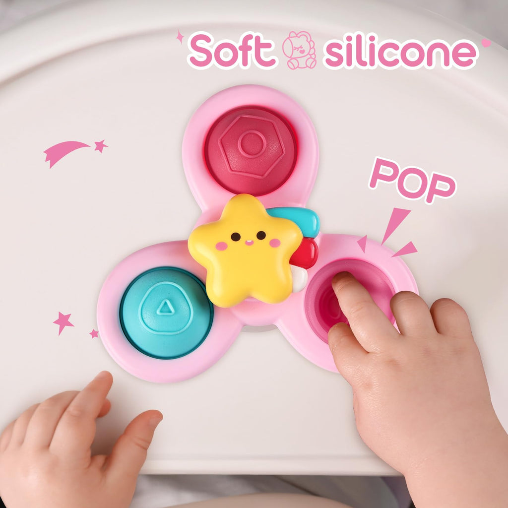 ALASOU 3-Pack Suction Cup Spinner Toys for Toddlers - Sensory Spinning Tops for 1-2 Year Olds - Bath and Travel Fun