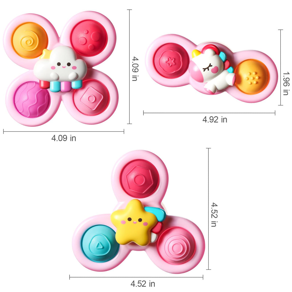 ALASOU 3-Pack Suction Cup Spinner Toys for Toddlers - Sensory Spinning Tops for 1-2 Year Olds - Bath and Travel Fun
