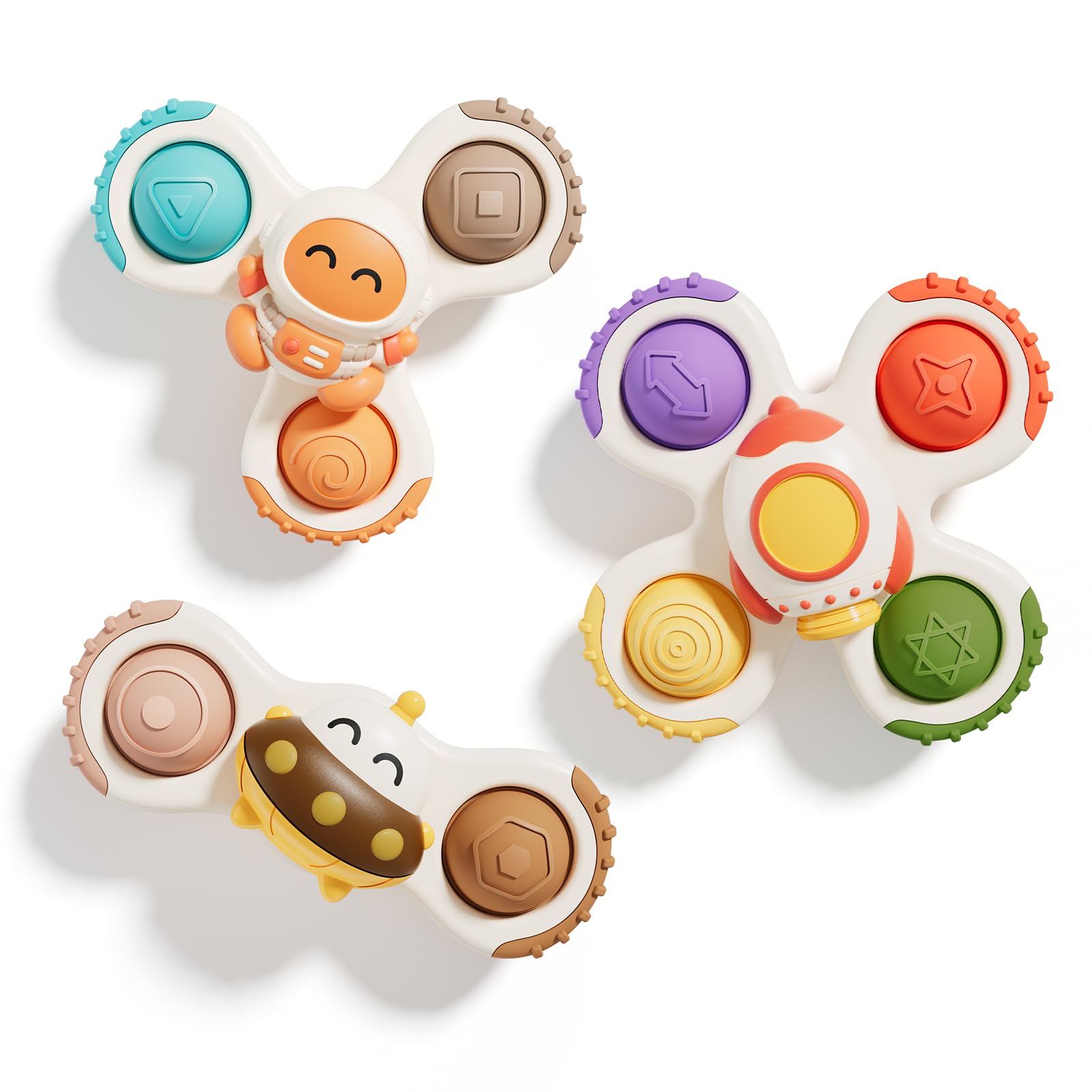 ALASOU 3-Pack Suction Cup Spinner Toys for Toddlers 1-3 - Sensory Travel Toys for 1 Year Old Boys Girls
