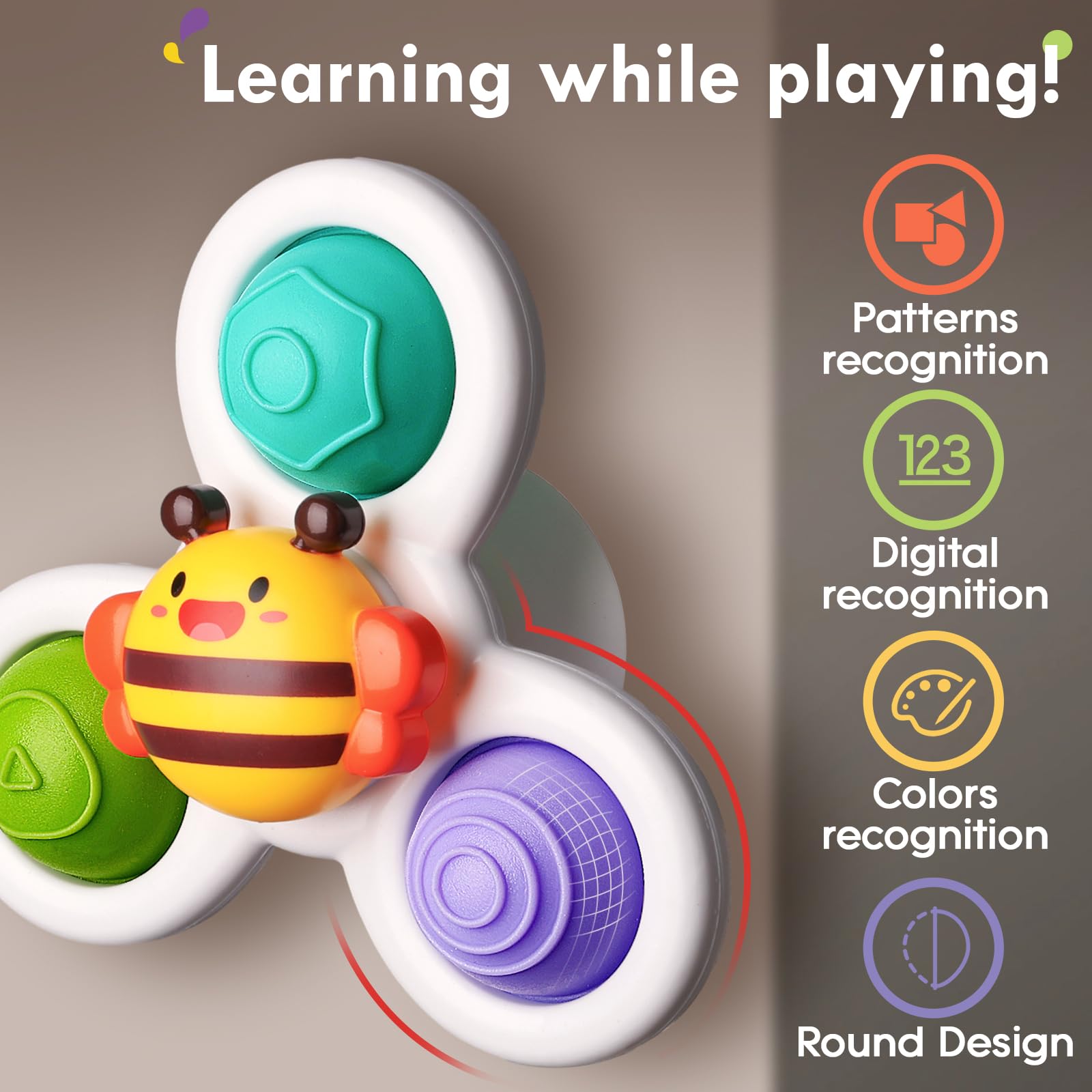 ALASOU 3-Pack Suction Cup Spinner Toys – Sensory Travel Toys for 1-3 Year Olds, Baby Bath Toy, Birthday Gift