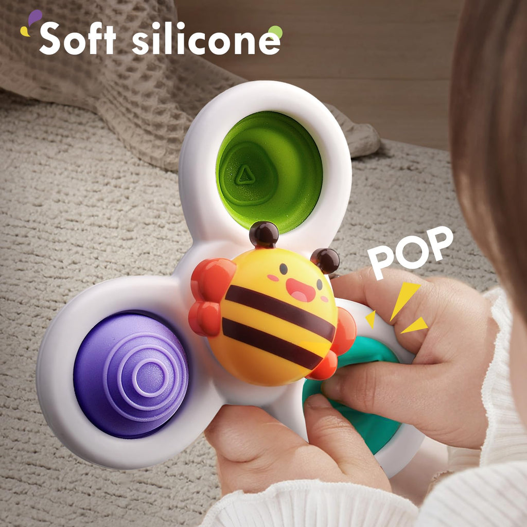 ALASOU 3-Pack Suction Cup Spinner Toys – Sensory Travel Toys for 1-3 Year Olds, Baby Bath Toy, Birthday Gift