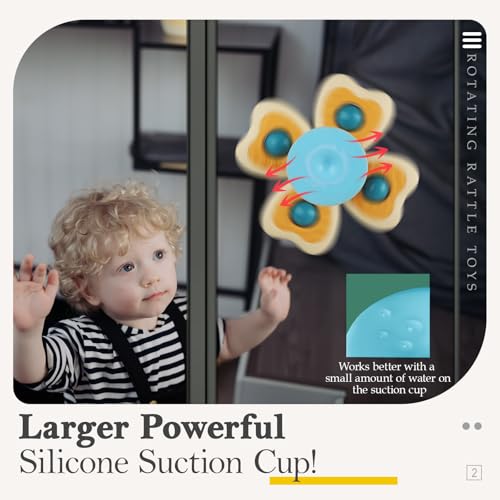 ALASOU 3-Pack Suction Cup Spinner Toys – Spinning Tops for Toddlers 1-2 Years, Bath and Travel Toy for Boys and Girls