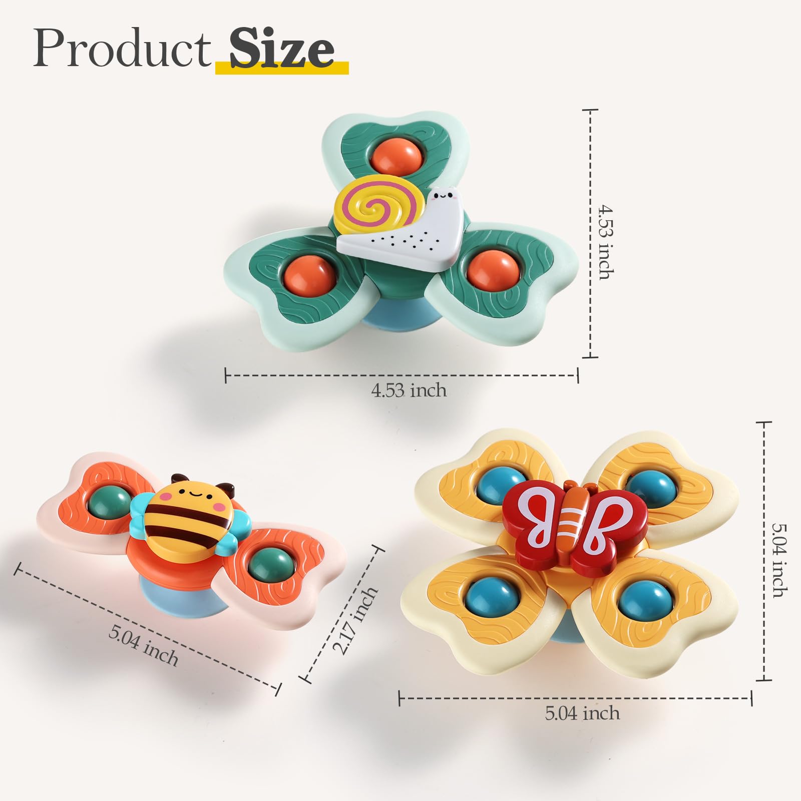 ALASOU 3-Pack Suction Cup Spinner Toys – Spinning Tops for Toddlers 1-2 Years, Bath and Travel Toy for Boys and Girls